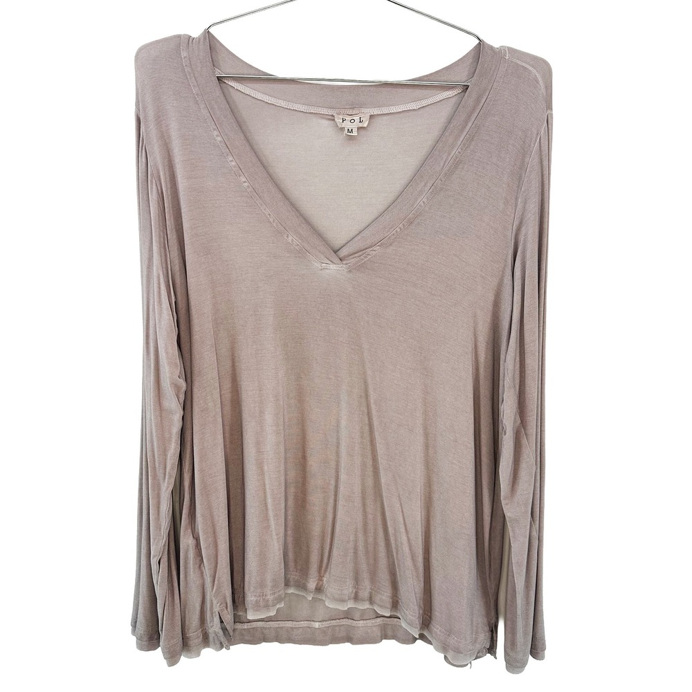 POL Long Sleeve V-neck Tee • Medium • mauve pink • casual basics boho
